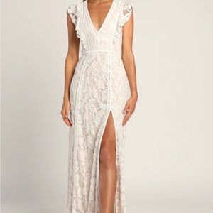 Lulus This Moment in Time White Lace Ruffled Maxi Dress